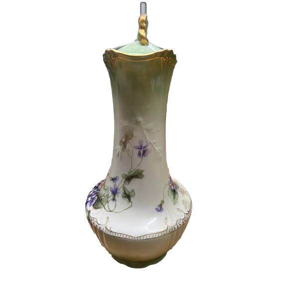 Antique Jean Pouyat Limoges Chocolate Pot Floral With Gold Gilt - Picture 2 of 15